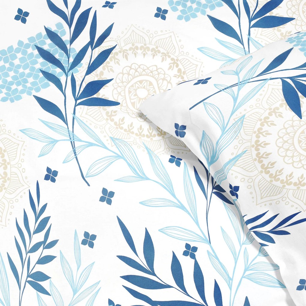 Goldea lenjerie de pat din 100% bumbac deluxe - mandale și frunze albastre 140 x 200 și 50 x 70 cm