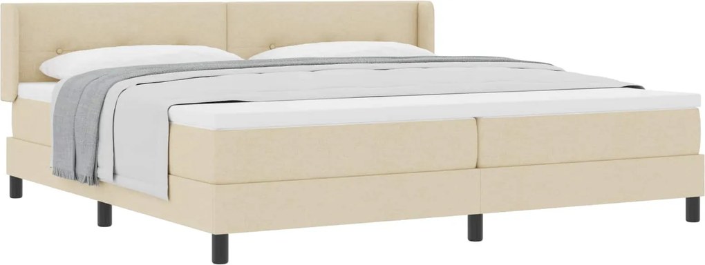 vidaXL Pat cu arcuri cu saltea cu headboard Crem 200 x 200 cm țesătură