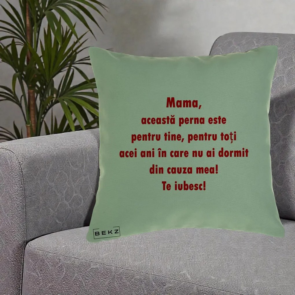 Cadou pentru Mama - Perna Personalizata Perna pentru Mama, 40x40 cm, Verde, Husa Detasabila, Perna Inclusa, BEKZ®