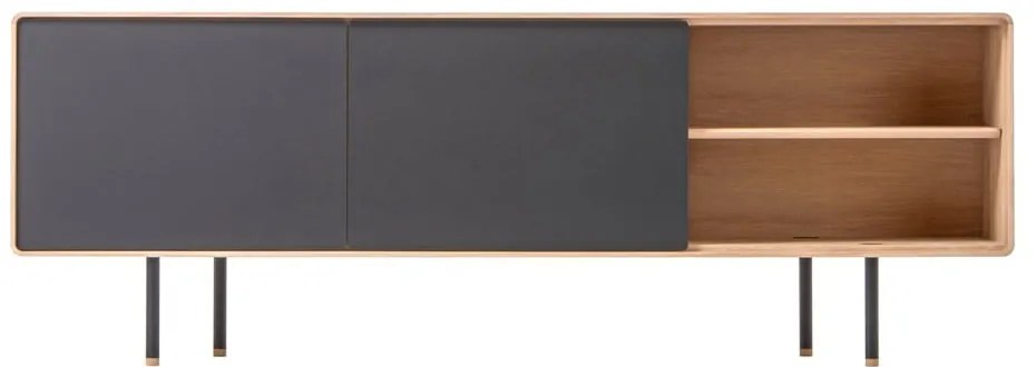 Comodă TV neagră/în culoare naturală din lemn de stejar 180x64 cm Fina – Gazzda