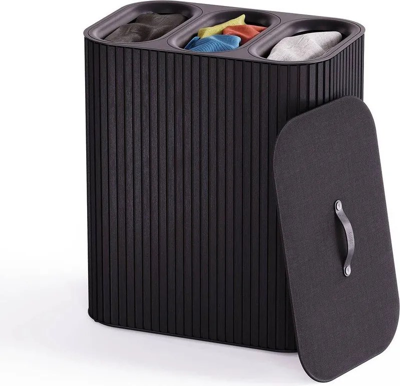 Coș de rufe negru 3x30 l din bambus Tota Trio Luxe – Joseph Joseph