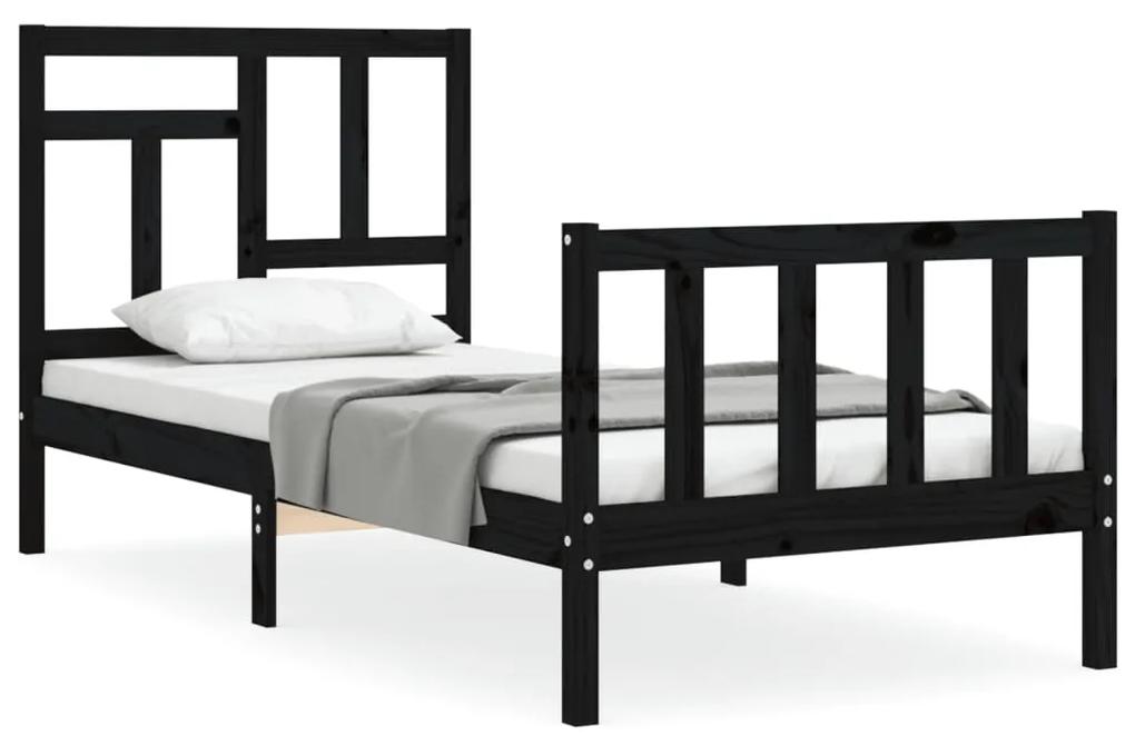 3193110 vidaXL Cadru de pat cu tăblie single, negru, lemn masiv