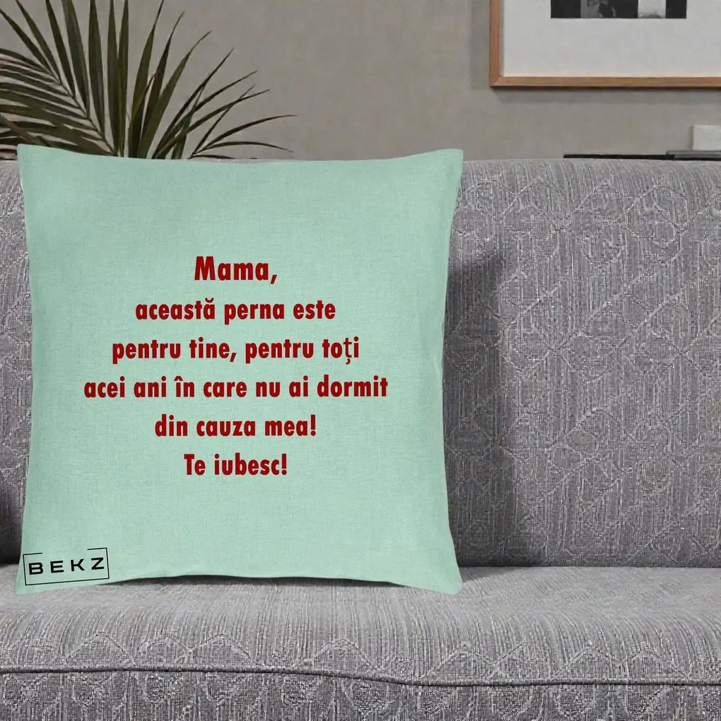 Cadou pentru Mama - Perna Personalizata Perna pentru Mama, 40x40 cm, Verde Menta, Husa Detasabila, Perna Inclusa, BEKZ®