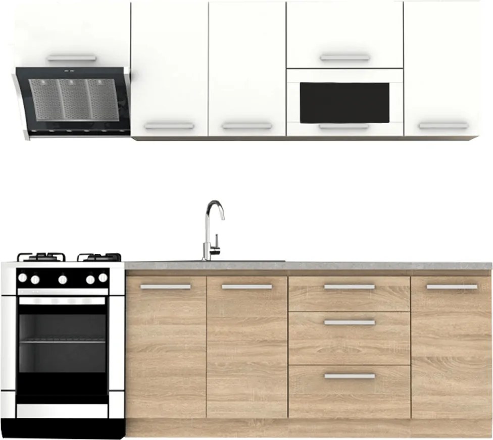 Set bucatarie NOVA PLUS, stejar sonoma/alb, PAL, 240 cm