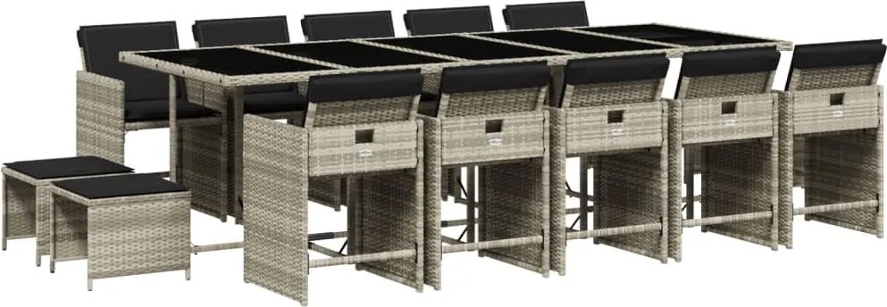 vidaXL Set mobilier de grădină cu perne 15 piese gri deschis poliratan