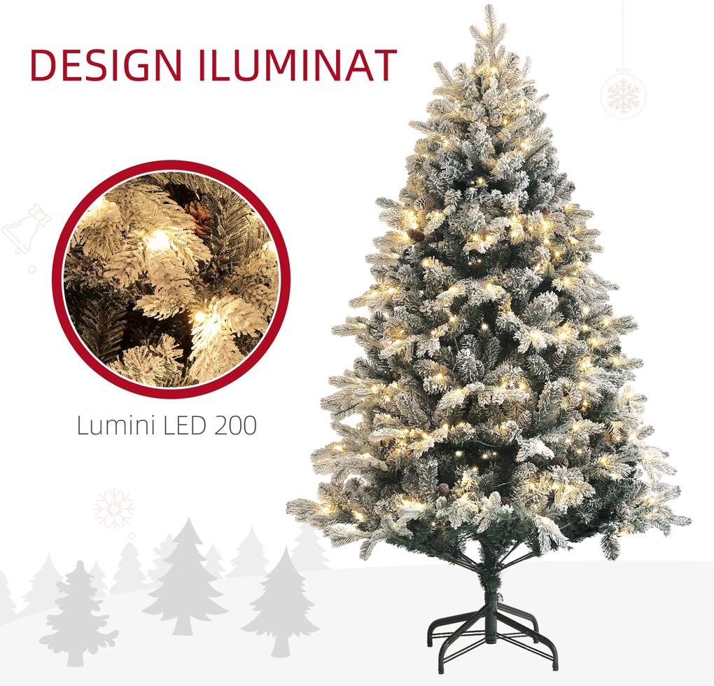 HOMCOM Brad de Crăciun Artificial cu 200 luminițe LED, 793 Ramuri, Crengi Pliabile și Bază Pliabilă, Ø116x180 cm, Verde | Aosom Romania