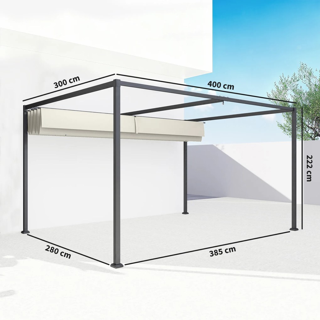 Outsunny Pergolă de Grădină 4x3 m Gazebo cu Acoperiș Retractabil din Poliester, Rezistent pentru Evenimente, Crem | Aosom Romania