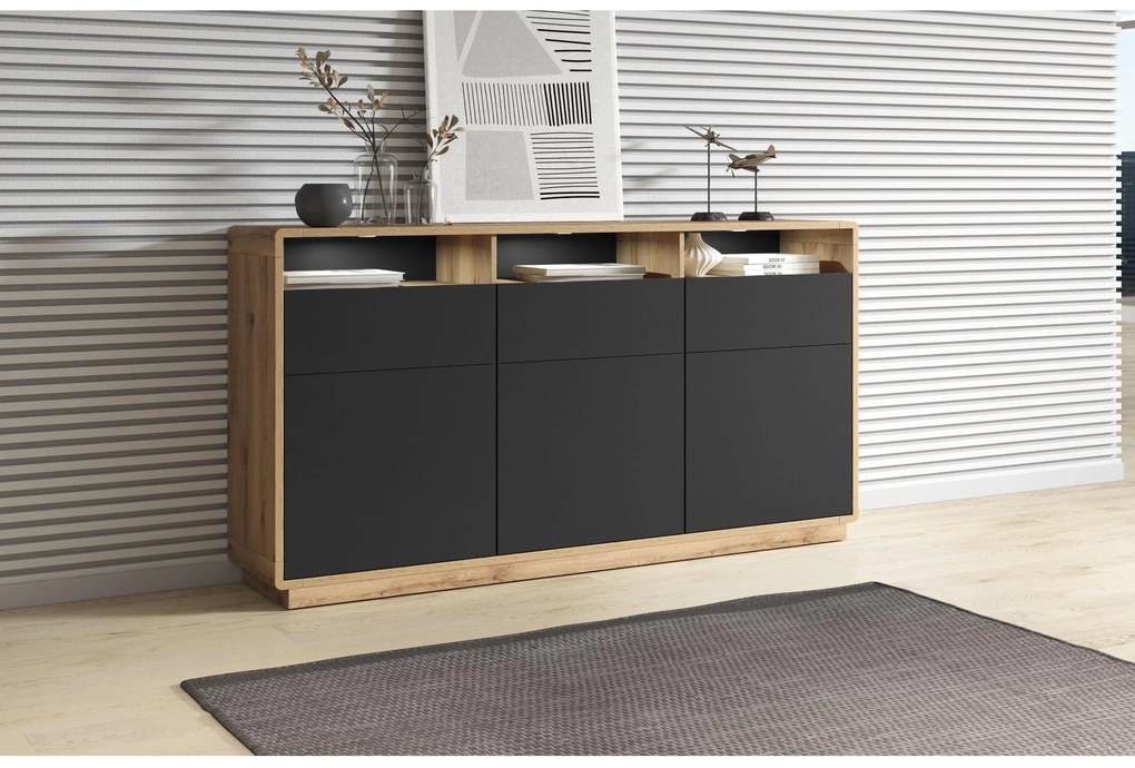 Comodă Albert Typ 26 (Stejar taurus + negru mat). 1034880