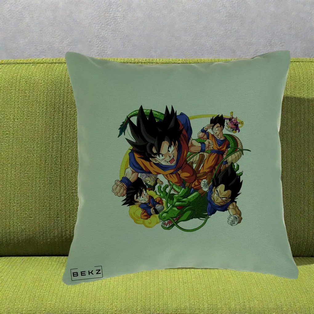 Perna Personalizata Dragon Ball Goku si Shenron Actiune, 40x40 cm, Verde, Husa Detasabila, Perna Inclusa, BEKZ®