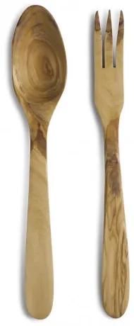 Set lingura si furculita pentru servit salata, din lemn de maslin, Olivewood Natural, 2 piese