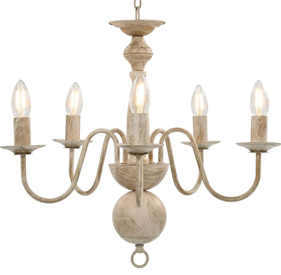 Candelabru antichizat, alb, becuri E14 x 5