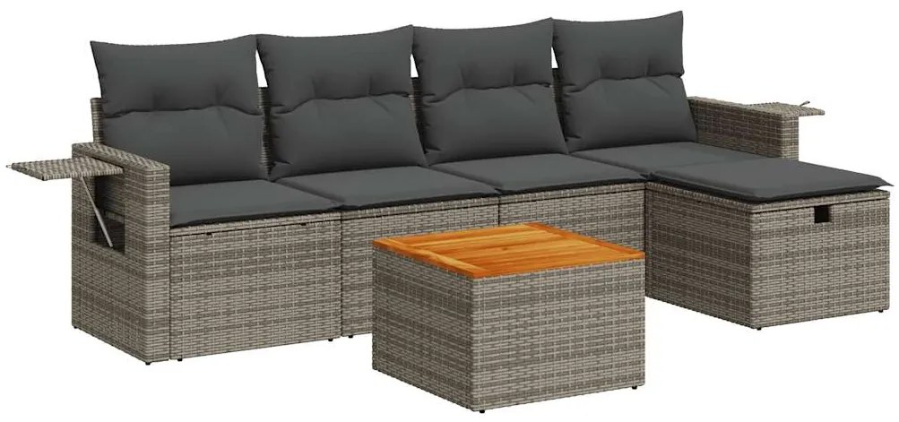 3325812 vidaXL Set mobilier grădină cu perne, 6 piese, gri, poliratan