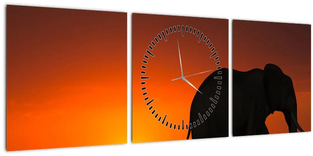 Tablou cu elefant în apus de soare (cu ceas) (90x30 cm)