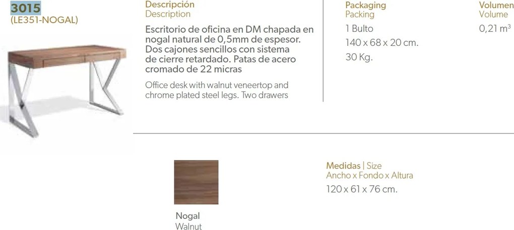 Birou elegant design modern Roxy AC-LE351-NOGAL