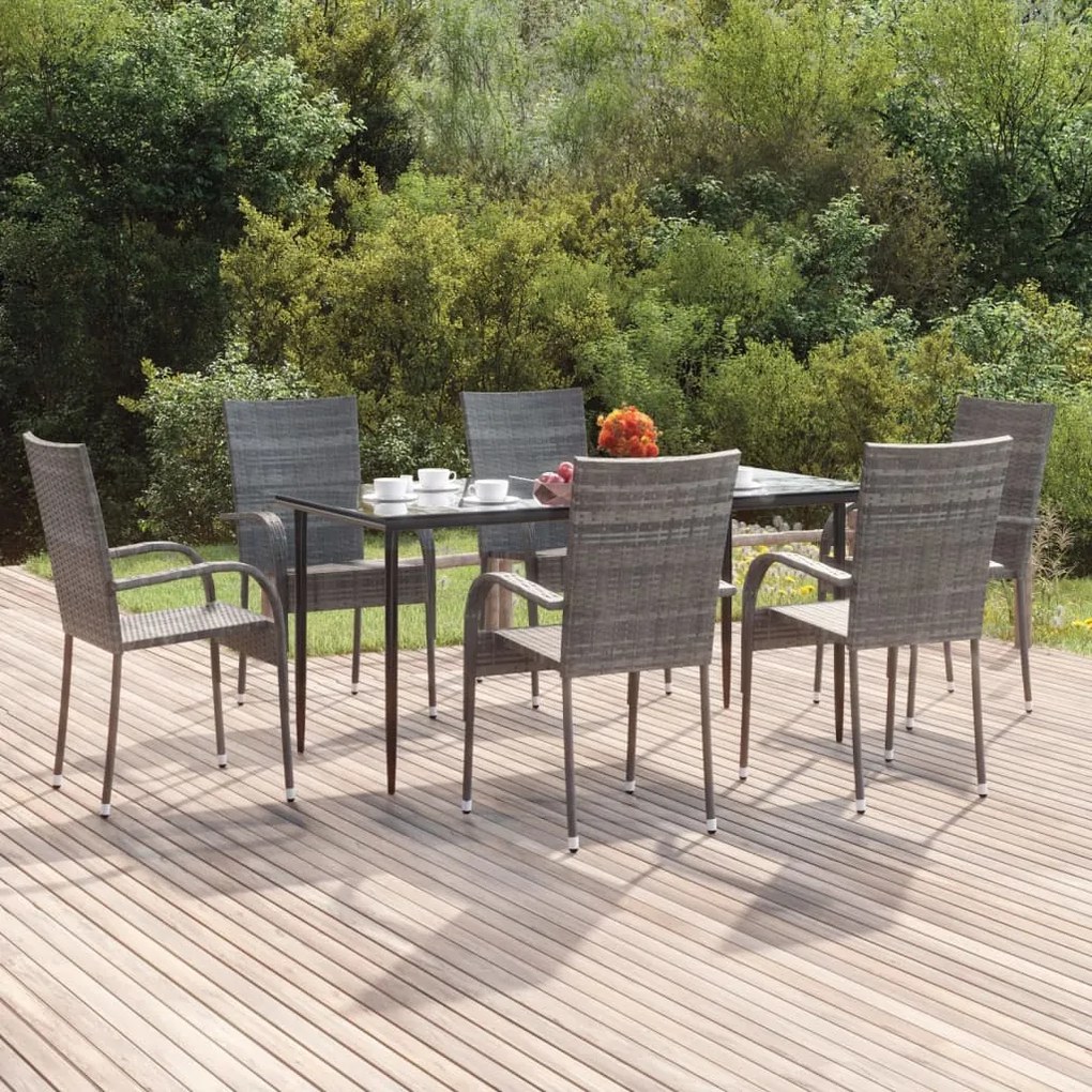 vidaXL Set mobilier de grădină, 7 piese, gri, poliratan