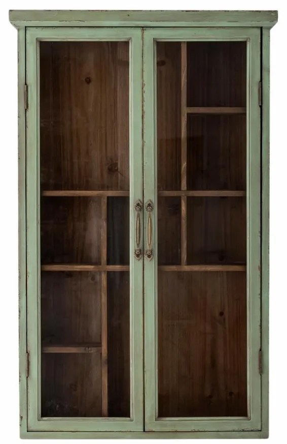 Vitrina verde, din lemn cu aspect vintage, 7 rafturi, Hazem