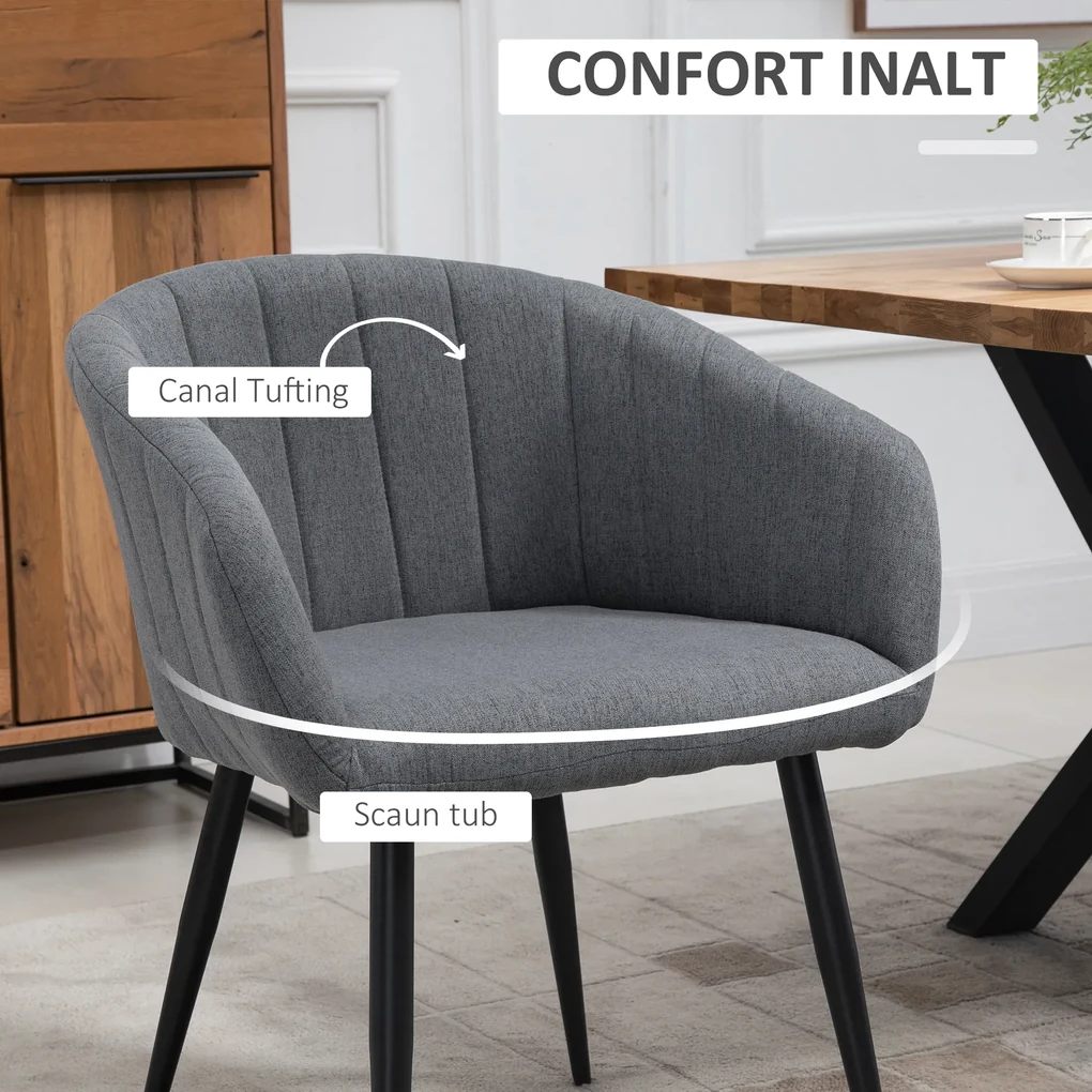 HOMCOM Set 2 Scaune Elegante și Confortabile pentru Bucătărie și Living, Tapițate, Gri Întunecat | Aosom Romania