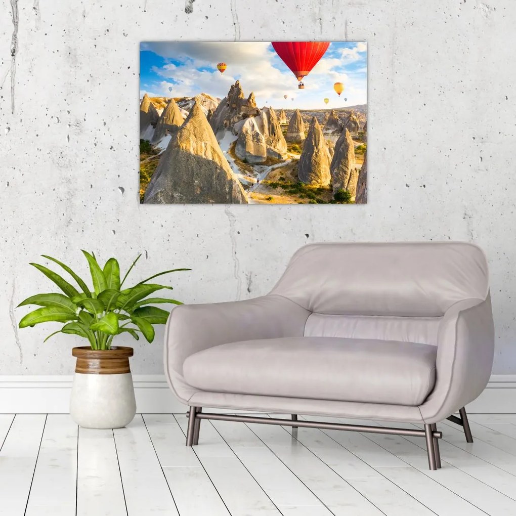 Tablou pe sticlă - Baloane cu aer cald (70x50 cm)