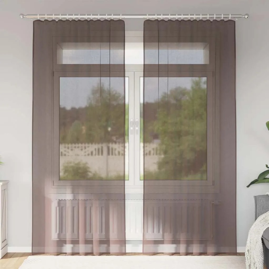 vidaXL Perdele Voile cu buzunare pentru bare 2 buc Maro