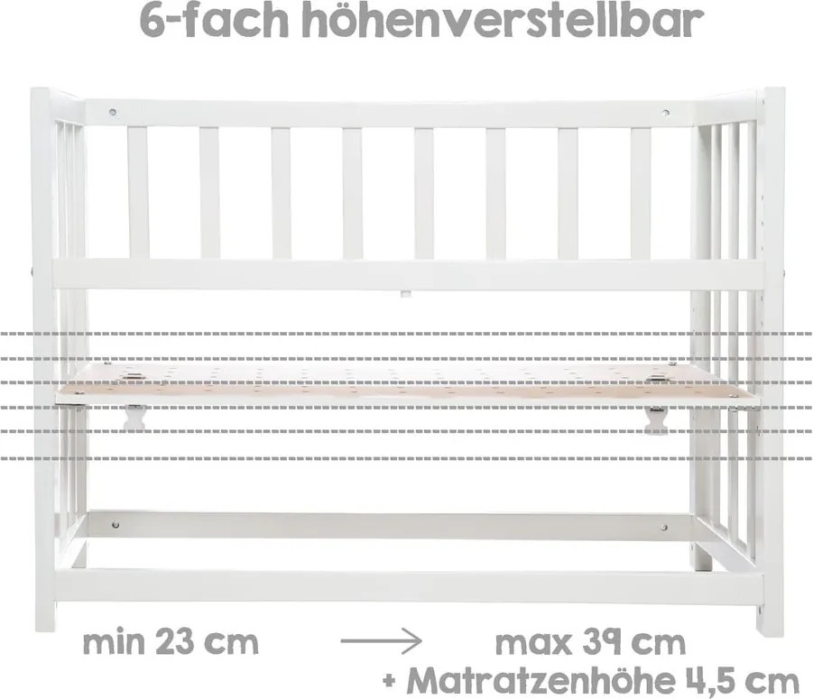 Pătuț leagăn alb cu înălțime reglabilă/atașabil 90x45 cm Woodland Buddies – Roba