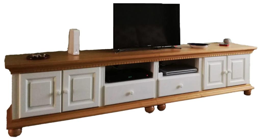Comoda TV lemn masiv Luxus Alb/Natur 250 x 45 x 55 cm