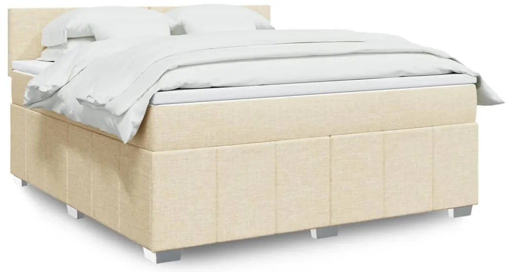 vidaXL Pat continental cu saltea, crem, 180x200 cm, textil