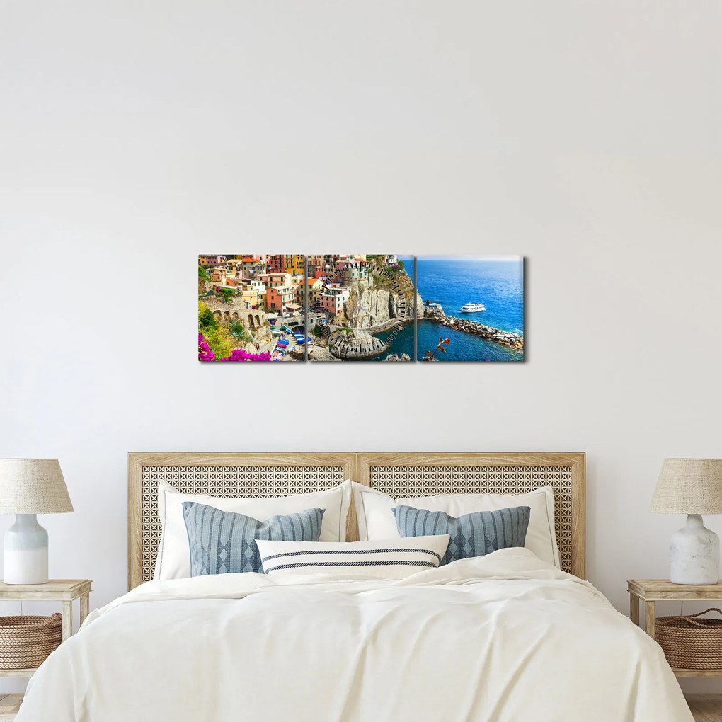 Tablou - Satul italian Manarola (cu ceas) (90x30 cm)