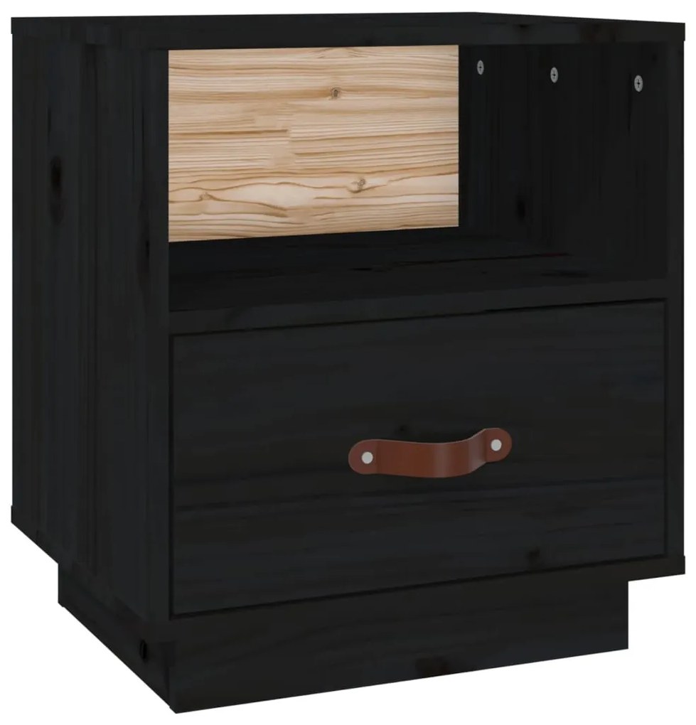 818303 vidaXL Noptieră, negru, 40x34x45 cm, lemn masiv de pin