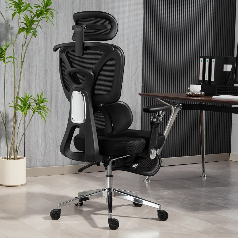 METACHAIR FOAM SEAT Scaun ergonomic, cotiere 6D, suport lombar reglabil, spătar reglabil înălțime, tetieră 2D, suport picioare, mecanism multifunctional inclinare/blocare, pivotant, Mesh, Negru