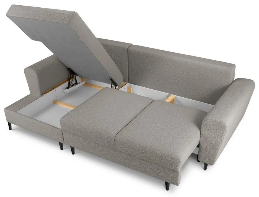 Colțar gri deschis extensibil, cu spațiu de depozitare cu tapițerie din țesătură bouclé (cu colț pe partea stângă, cu șezlong) Kyoto – Cosmopolitan Design