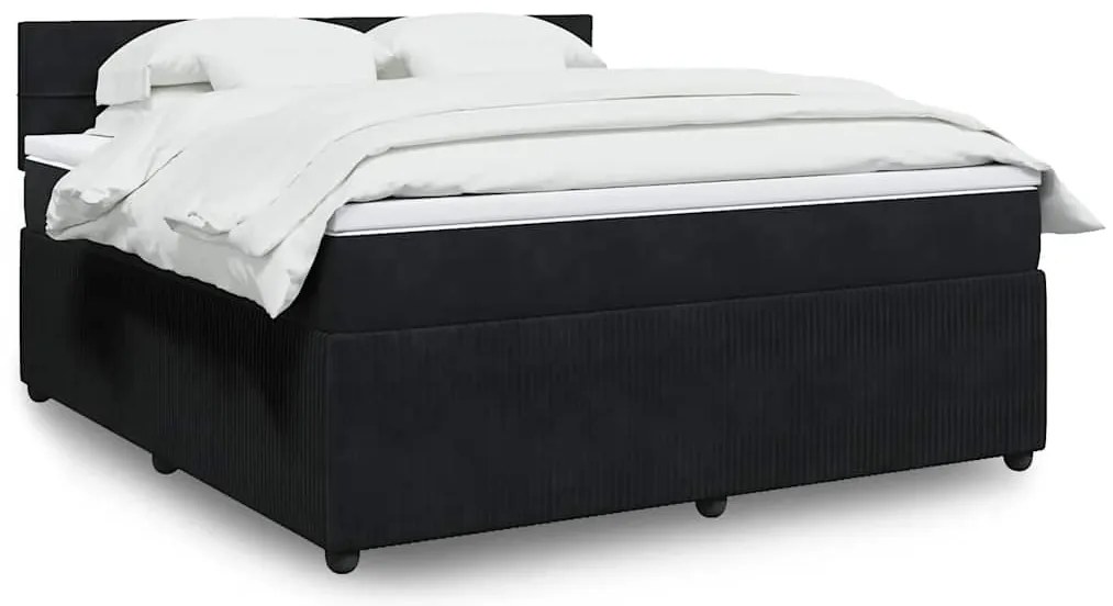 vidaXL Pat box spring cu saltea, negru, 180x200 cm, catifea