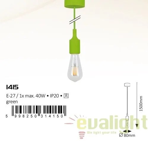 Lustra, Pendul design Industrial Style, finisaj verde, diametru 8cm, Roxy 1415 RX