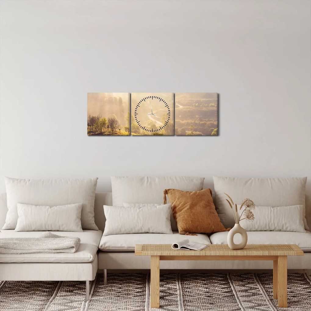 Tablou - Zori de zi (cu ceas) (90x30 cm)