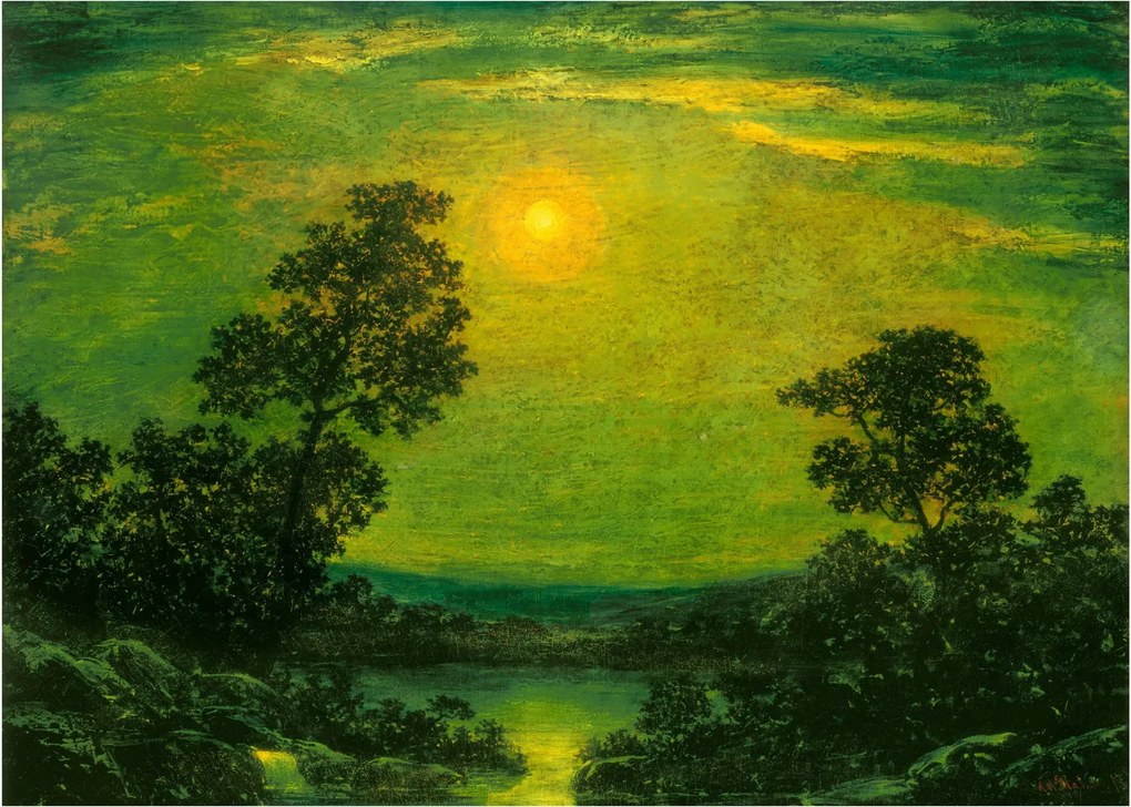 Tablou pe sticlă - Imitator of Ralph Albert Blakelock, Moonlight, reproducere (70x50 cm)