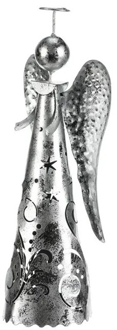 Decorație metalică de Crăciun Înger pentrulumânare de ceai, argintiu