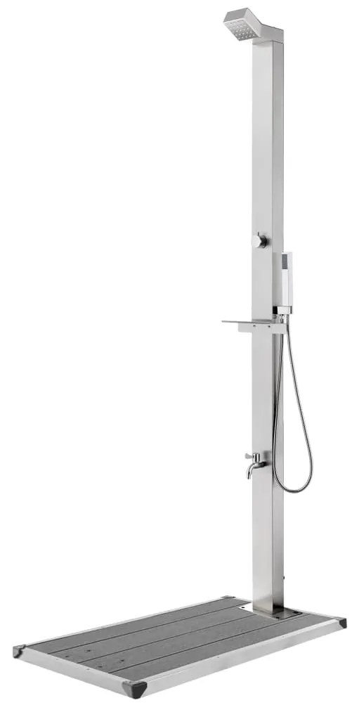vidaXL Duș de grădină cu bază gri, 225 cm, oțel inoxidabil