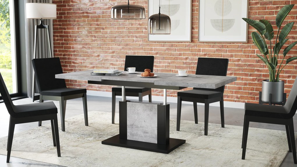 Mazzoni ORION Beton Millennium/Negru Mat - MĂSUȚĂ DE CAFEA EXTENSIBILĂ MODERNĂ