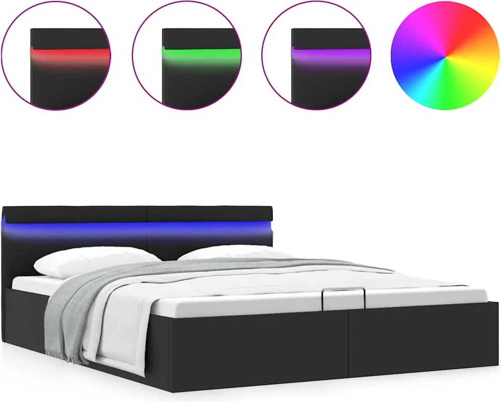vidaXL Cadru de pat hidraulic cu ladă LED negru 180 x 200 cm piele eco