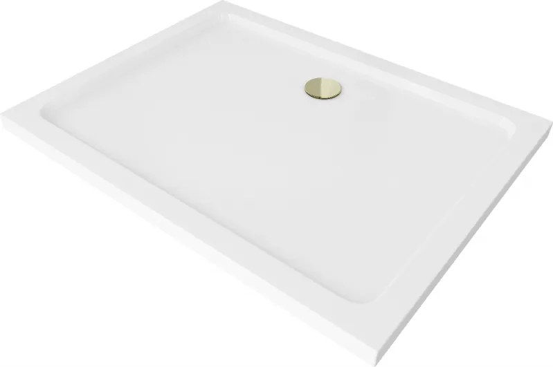 Mexen Flat cadă de duș dreptunghiulară slim 110 x 80 cm, albă, sifon auriu - 40108011G
