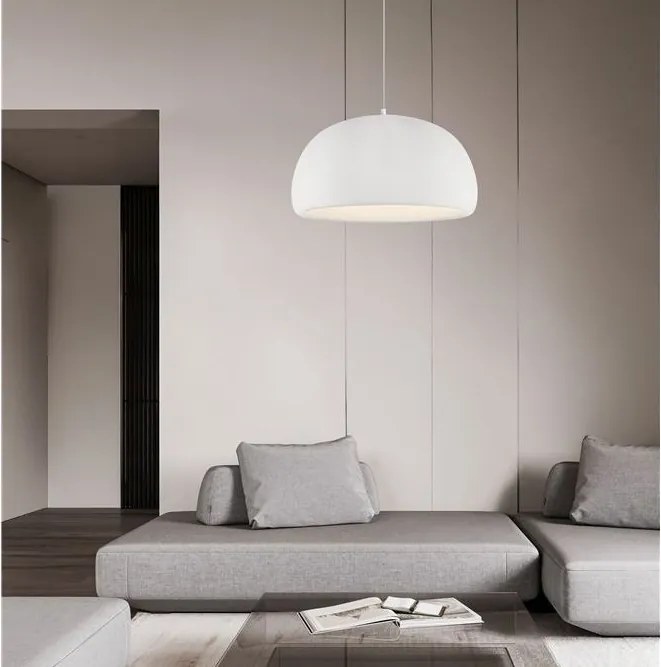 Lustra suspendata cu textura granulata Davo 50cm, alb piatra