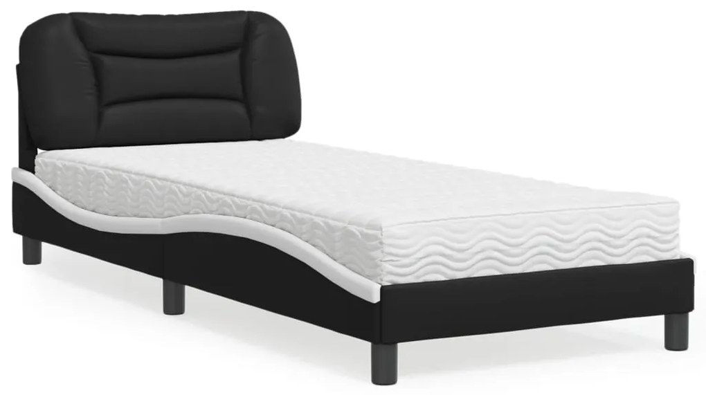 vidaXL Pat cu saltea, negru și alb, 80x200 cm, piele ecologică