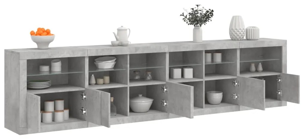 vidaXL Dulap cu lumini LED, gri beton, 283x37x67 cm