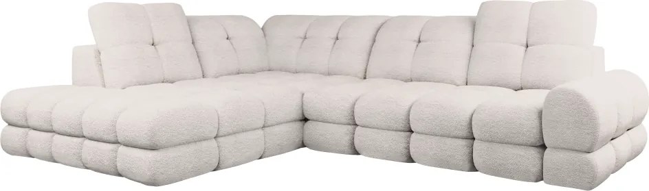 Set canapea extensibilă cu funcţie de extensie electrică, crem, pe stânga, TOLLO L ROH