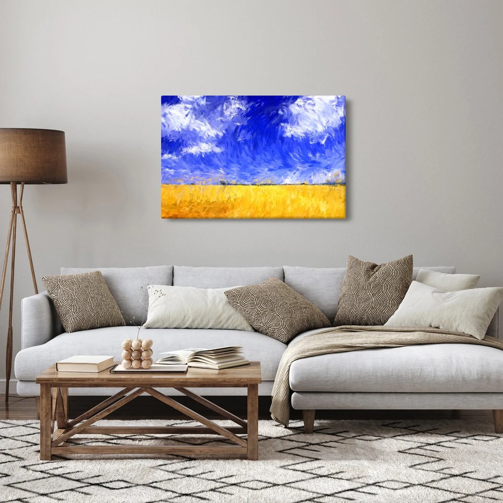 Tablou - Pictură în ulei, câmp auriu (90x60 cm)
