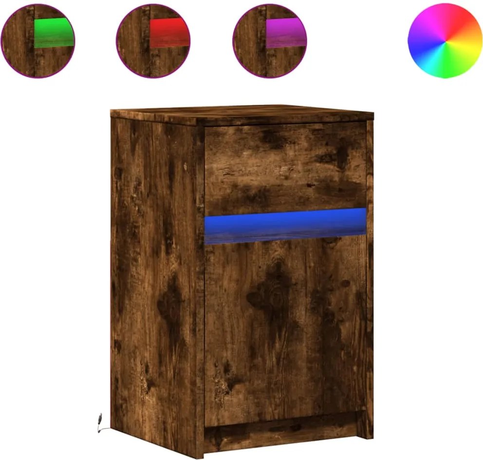 vidaXL Noptieră cu lumini LED, stejar fumuriu, lemn prelucrat