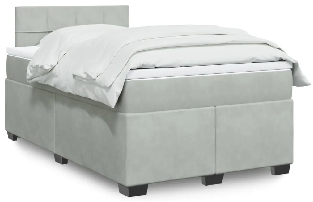 vidaXL Pat continental cu saltea, gri deschis, 120x200 cm, catifea
