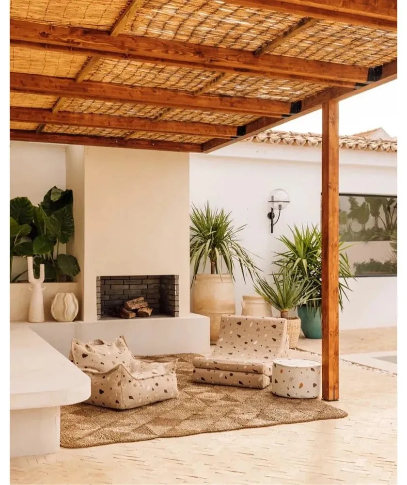 Puf de copii alb cu tapițerie din țesătură bouclé/cu tapițerie din chenille Terrazzo – Wigiwama