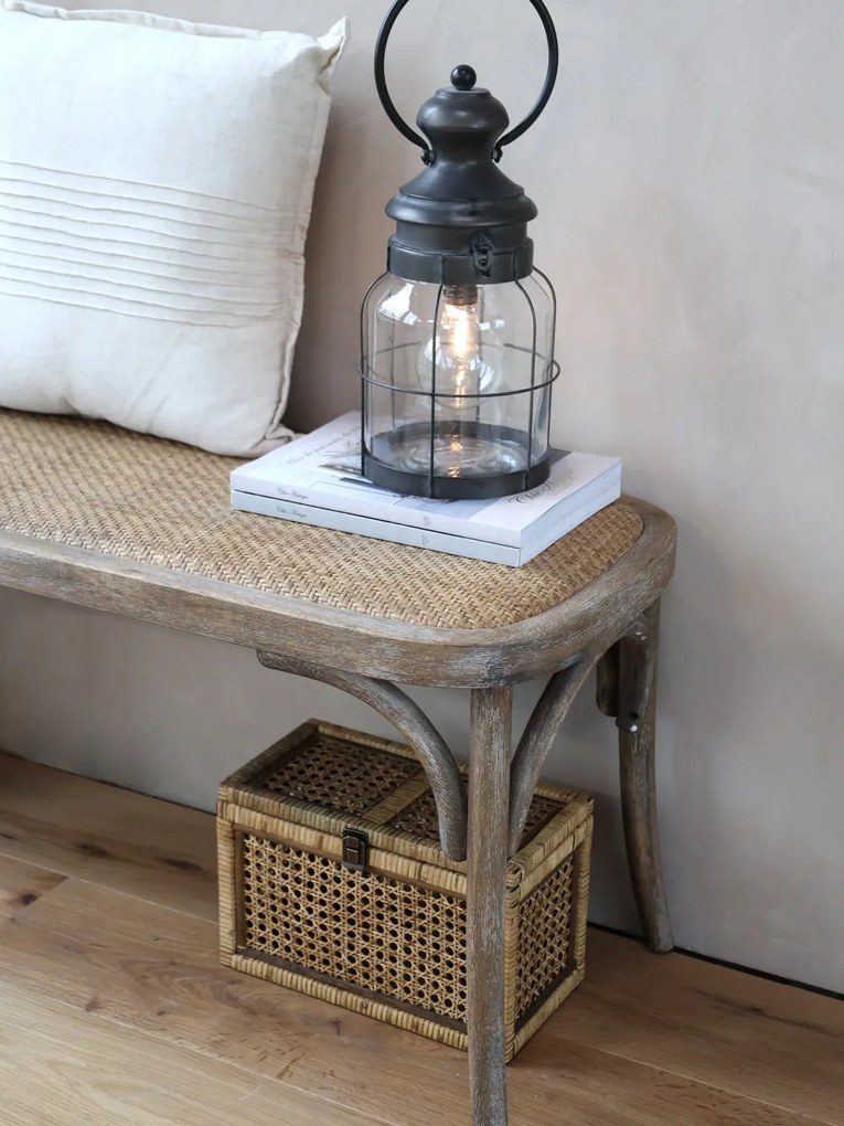 Bancheta din lemn de cauciuc, rattan si rachita , cu aspect vintage, Old French