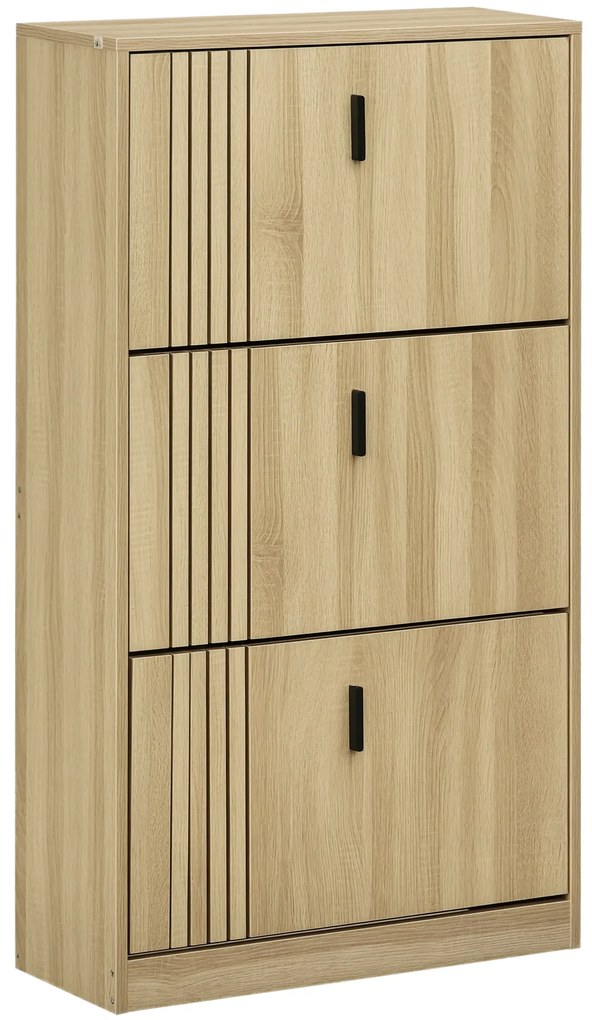 HOMCOM Dulap de pantofi cu 3 uși culisante 18 perechi capacitate mare pentru intrare hol living 63 x 24 x 117 cm stejar | Aosom Romania