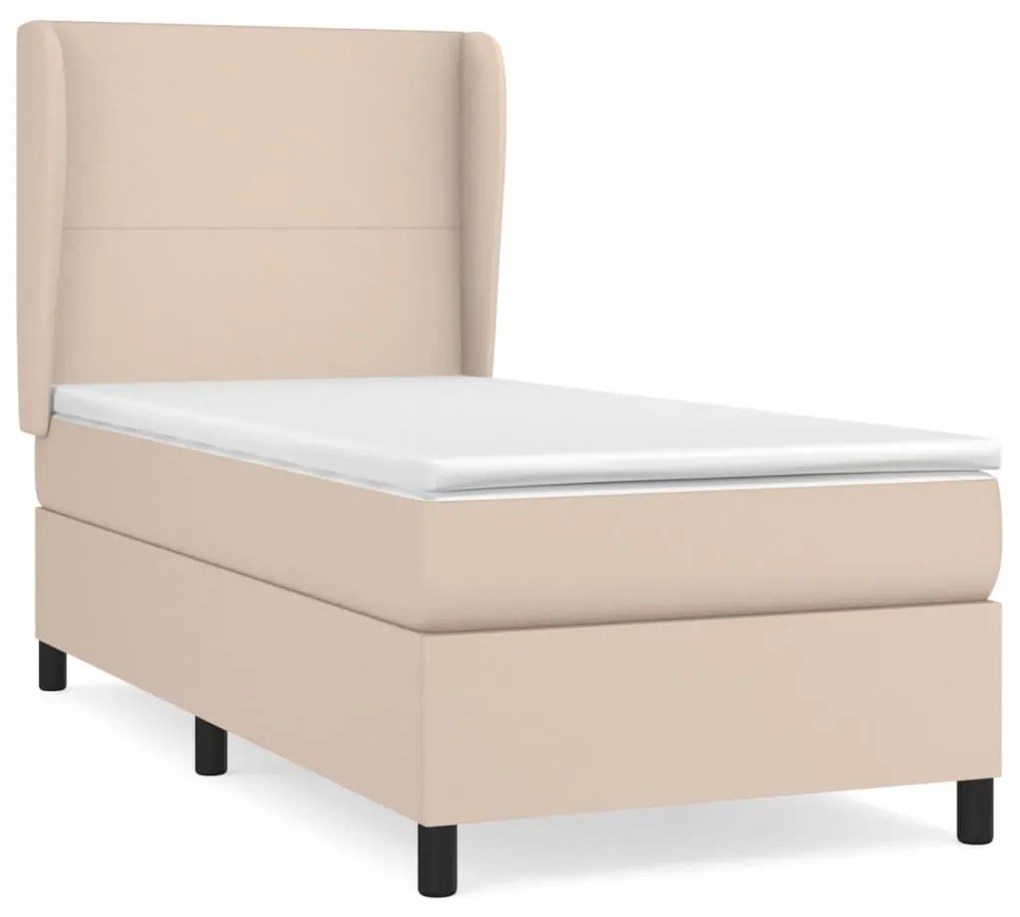 3128888 vidaXL Pat box spring cu saltea, cappuccino, 90x190 cm piele ecologică